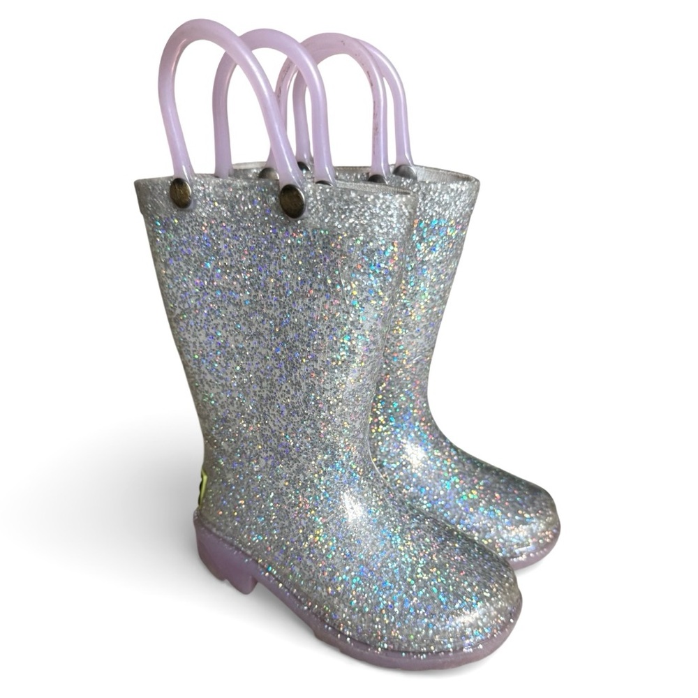 Western Chief Glitter Lighted Rain Boots Silver Lilac Kids Size 5 Toddler